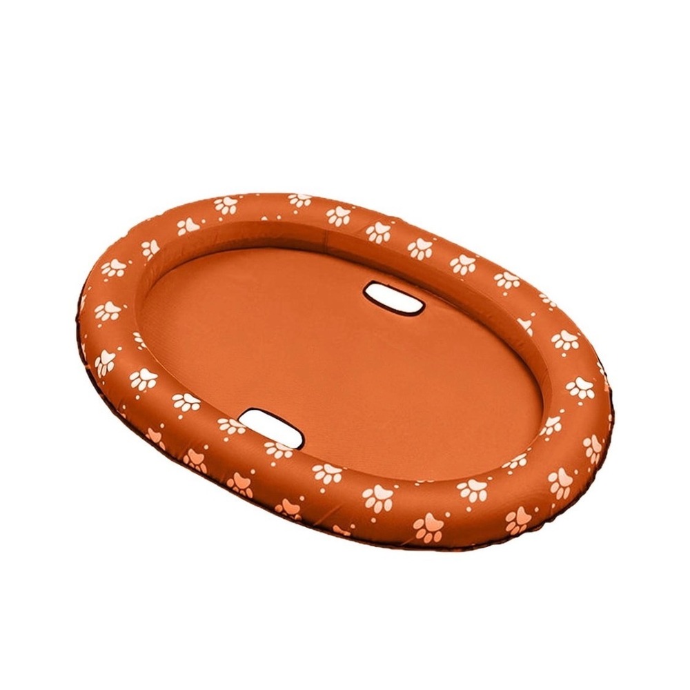 Large Inflatable Dog Pool Float Orange Paw Print Pattern 55x38 Heavy Duty 120lb